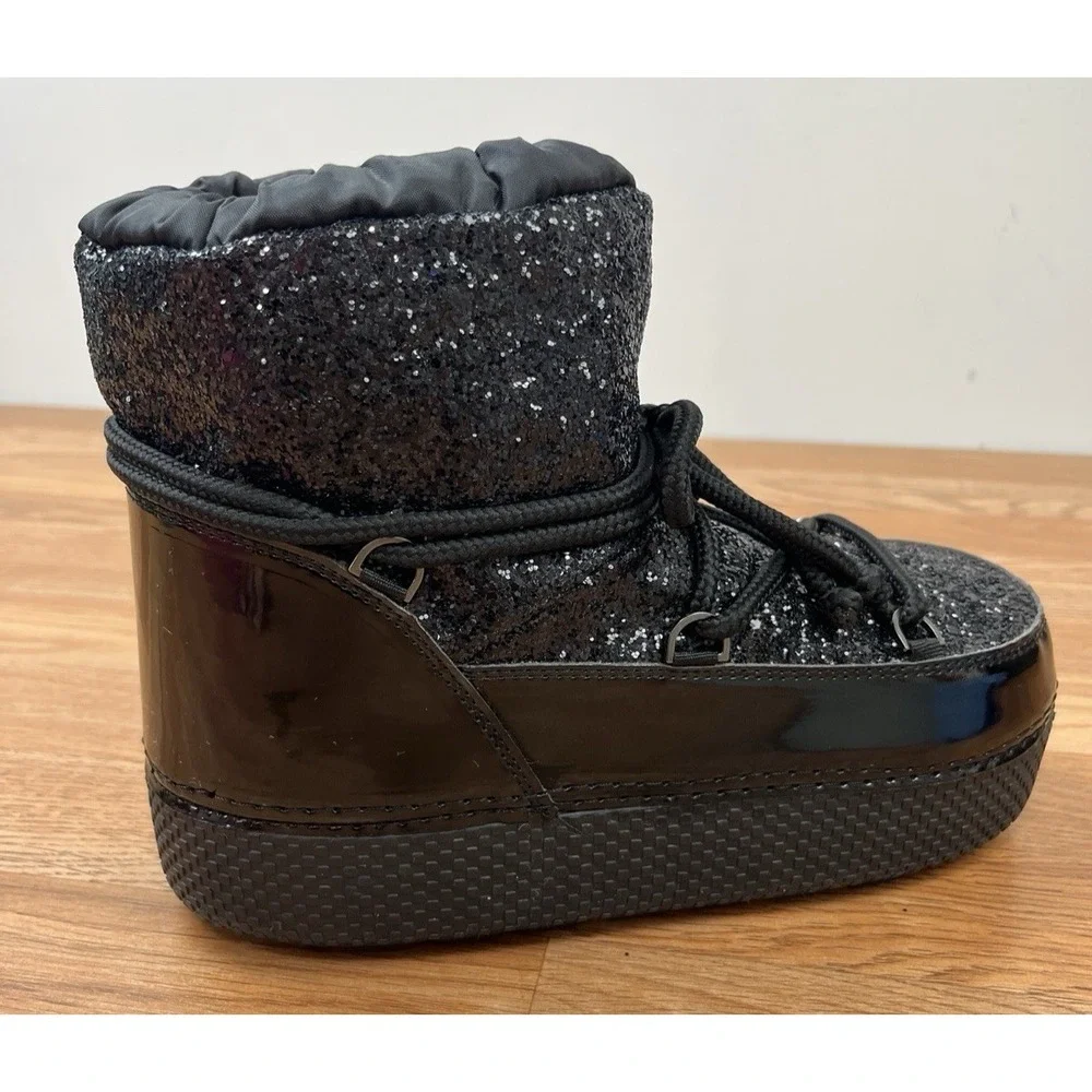 Olivia Miller Eclipse Moon Boots Black Glitter Puffy Winter Boots Size L (11-12)